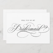 Moderne kalligrafie Black Will You Be My Bridesmai Kaart (Voorkant / Achterkant)