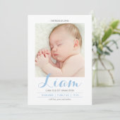 Moderne kalligrafie blauw | Aankondiging geboorte (Staand voorkant)