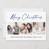 Moderne kalligrafie Blauwe inkt 3 Kerstmis Feestdagenkaart (Voorkant)