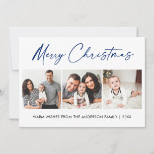 Moderne kalligrafie Blauwe inkt 3 Kerstmis Feestdagenkaart