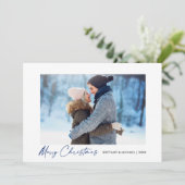 Moderne kalligrafie blauwe inkt Script Couple Phot Feestdagenkaart (Staand voorkant)