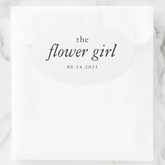 Moderne kalligrafie Bloemenmeisje bruiloft Ovale Sticker (Tas)