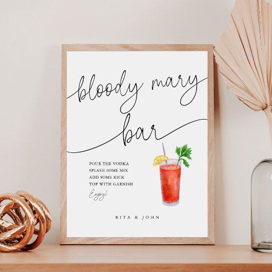 Moderne kalligrafie Bloody Mary Bar Trouwbord Reclamebord Met Voetstuk
