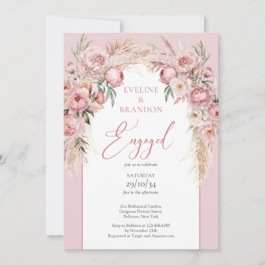 Moderne kalligrafie blozen pioenen boho boogwijze kaart (Voorkant)