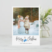 Moderne kalligrafie Blue Mittens Photo Flat Feestdagenkaart (Staand voorkant)