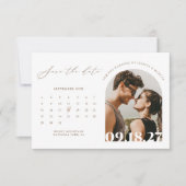 Moderne kalligrafie Boho kalender foto bruiloft Save The Date (Voorkant)