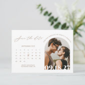 Moderne kalligrafie Boho kalender foto bruiloft Save The Date (Staand voorkant)