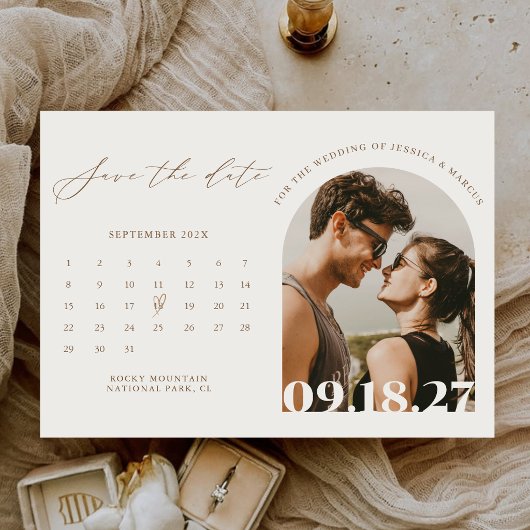 Moderne kalligrafie Boho kalender foto bruiloft Save The Date