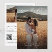 Moderne kalligrafie Boho QR Code Foto Save The Date (Voorkant / Achterkant)