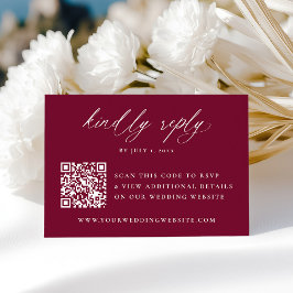 Moderne kalligrafie bordeaux QR-code trouw-RSVP RSVP Kaartje