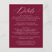Moderne kalligrafie bordeauxrode trouwdetails informatiekaartje (Voorkant)