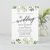 Moderne kalligrafie Botanische groene bruiloft Kaart (Staand voorkant)