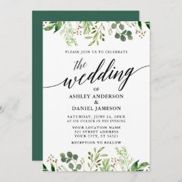 Moderne kalligrafie Botanische groene bruiloft Kaart