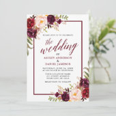 Moderne kalligrafie Bourgogne Lijst Floral Wedding Kaart (Staand voorkant)