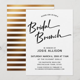 Moderne kalligrafie Bridal Brunch Striped Gold Bac Kaart