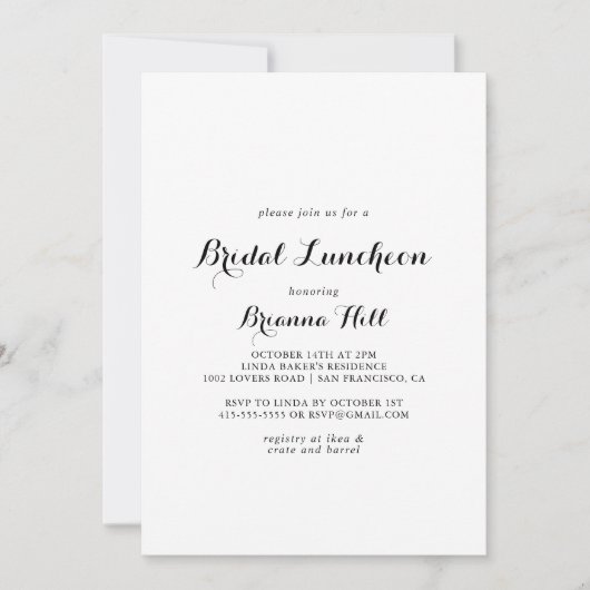 Moderne kalligrafie Bridal Luncheon Vrijgezellenfe Kaart (Voorkant)