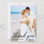 Moderne kalligrafie Bride Groom Photo Weddenschap  Bedankkaart (Voorkant)