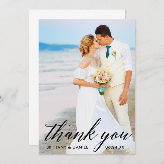 Moderne kalligrafie Bride Groom Photo Weddenschap  Bedankkaart (Voorkant / Achterkant)