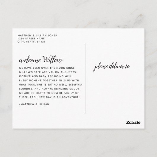 Moderne kalligrafie Briefkaart van geboorte (Achterkant)