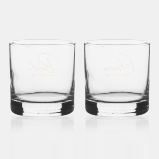 Moderne kalligrafie bruid & bruidegom goud ID1025 Whisky Glas (Achterkant)