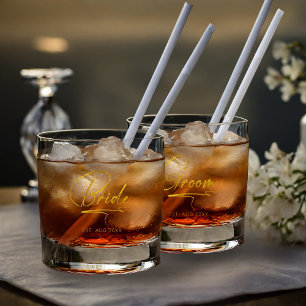 Moderne kalligrafie bruid & bruidegom goud ID1025 Whisky Glas