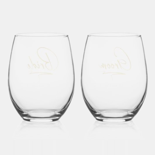 Moderne kalligrafie bruid & bruidegom goud ID1025 Wijnglas Zonder Voet (Achterkant)