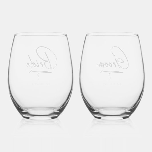 Moderne kalligrafie bruid & bruidegom zwart ID1025 Wijnglas Zonder Voet (Achterkant)