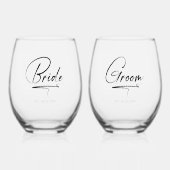 Moderne kalligrafie bruid & bruidegom zwart ID1025 Wijnglas Zonder Voet (Voorkant)