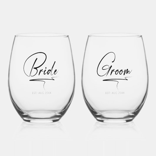 Moderne kalligrafie bruid & bruidegom zwart ID1025 Wijnglas Zonder Voet (Voorkant)