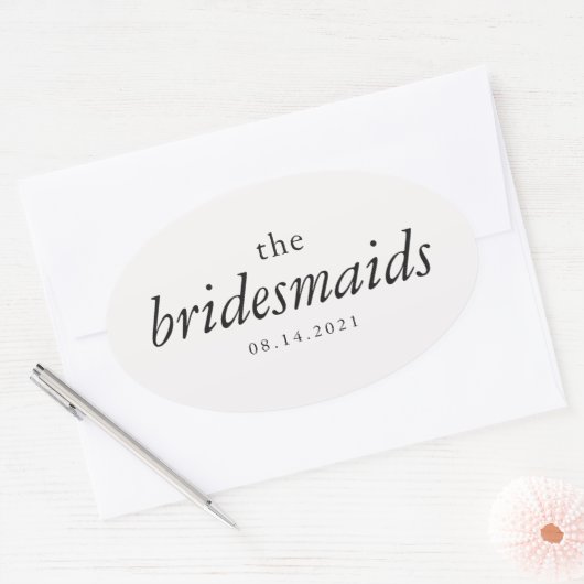 Moderne kalligrafie bruidsmeisjes bruiloft ovale sticker (Envelop)