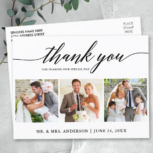 Moderne kalligrafie bruiloft 3 Foto bedankt Briefkaart