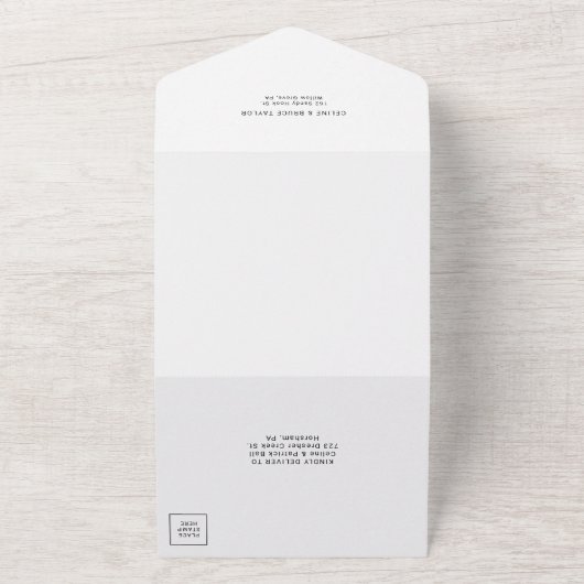 Moderne kalligrafie bruiloft all in one uitnodiging (Buitenkant)