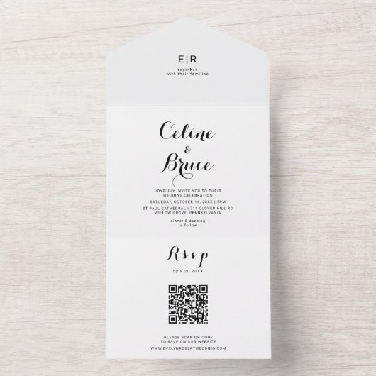 Moderne kalligrafie bruiloft all in one uitnodiging (Binnen)