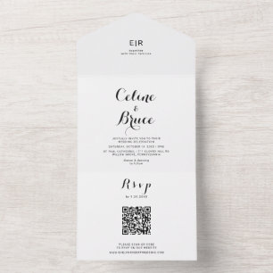 Moderne kalligrafie bruiloft all in one uitnodiging