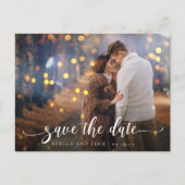 Moderne kalligrafie bruiloft Bewaar de datumfoto Aankondigingskaart (Voorkant)