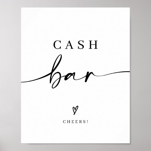Moderne kalligrafie bruiloft Cash Bar Teken Poster (Voorkant)