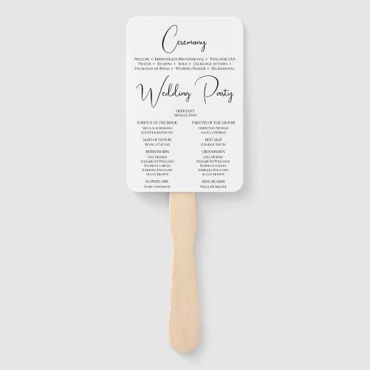Moderne kalligrafie bruiloft ceremonie programma handwaaier (Achterkant)
