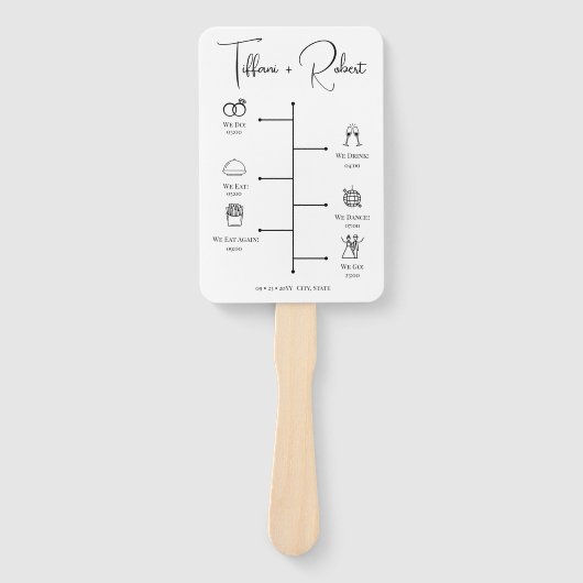 Moderne kalligrafie bruiloft ceremonie programma handwaaier (Voorkant)