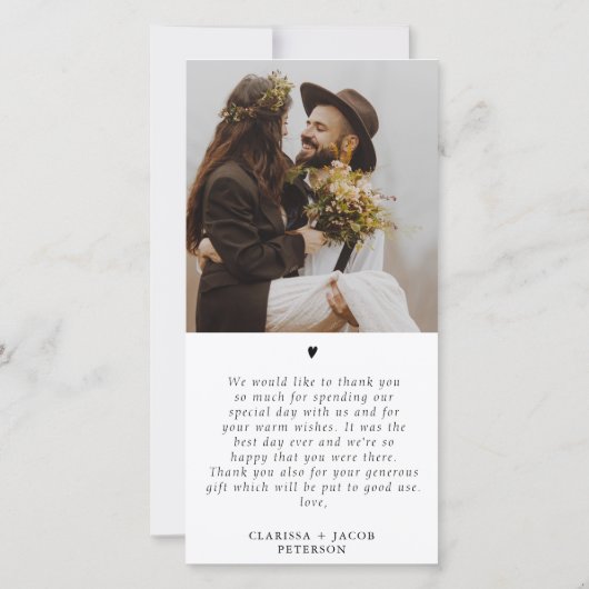 Moderne kalligrafie bruiloft dank u foto-kaart bedankkaart (Achterkant)