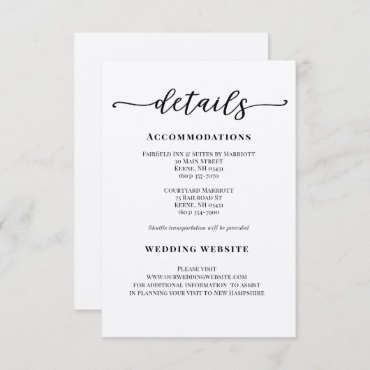 Moderne Kalligrafie Bruiloft Details behuizing kaa Kaart (Voorkant / Achterkant)