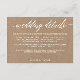 Moderne kalligrafie bruiloft details Kraft Informatiekaartje