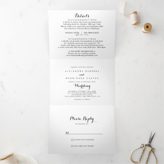 Moderne kalligrafie bruiloft drieluik uitnodiging (Binnen)