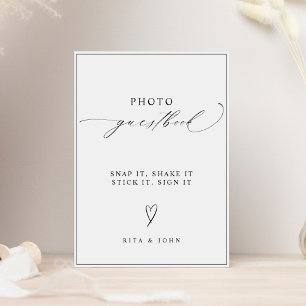 Moderne kalligrafie bruiloft foto gastenboek teken poster