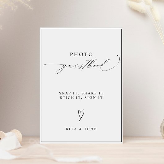 Moderne kalligrafie bruiloft foto gastenboek teken poster