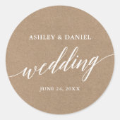 Moderne kalligrafie bruiloft kraft envelop afdicht ronde sticker (Voorkant)