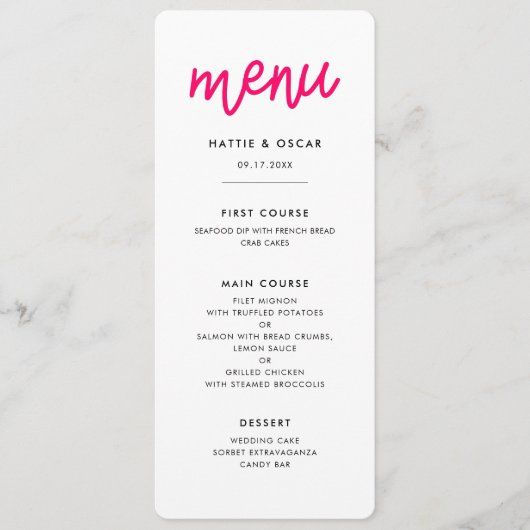 Moderne kalligrafie bruiloft menu (Voorkant)