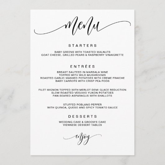 Moderne kalligrafie bruiloft menu (Voorkant)