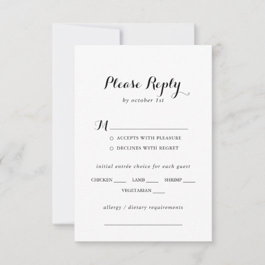 Moderne Kalligrafie Bruiloft Menu Keuze RSVP (Voorkant)