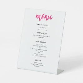 Moderne kalligrafie bruiloft menu reclamebord met voetstuk