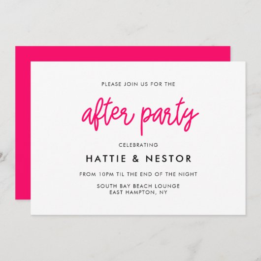 Moderne kalligrafie bruiloft na feest kaart (Voorkant / Achterkant)